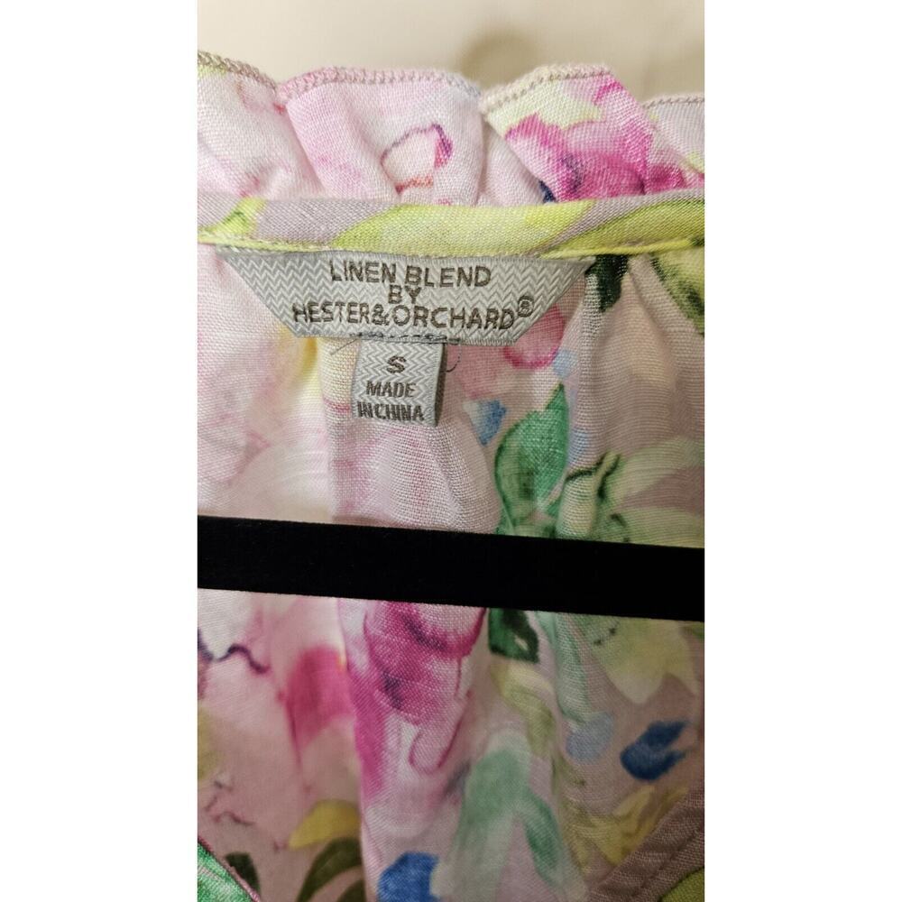 Hester & Orchard Linen Blend Pink Floral Top 3/4 Sleeve Button Up Womens Sz S - Picture 5 of 7